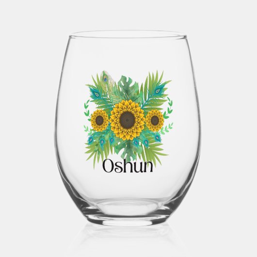 Oshun Goddess Sunflowers ステムなしワイングラス (正面)