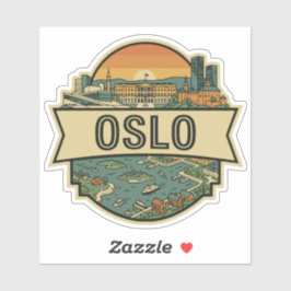 Oslo City Norway Skyline Retro Travel Badge シール