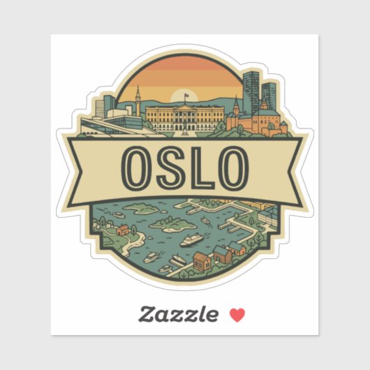 Oslo City Norway Skyline Retro Travel Badge シール (シート)