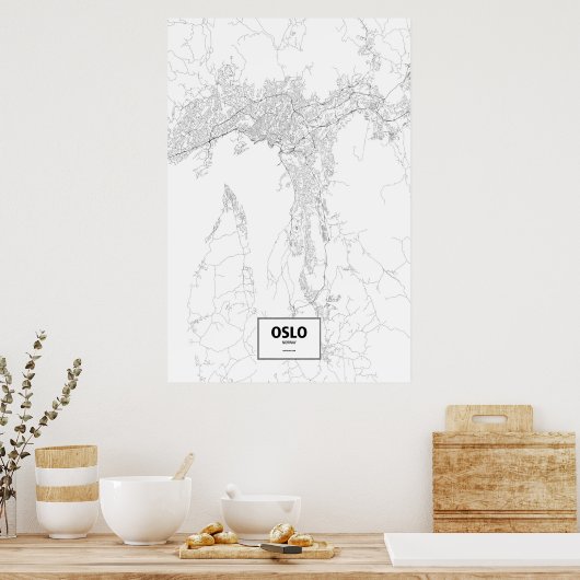 Oslo, Norway (black on white) ポスター (キッチン)