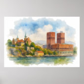 Oslo Norway Watercolor Art Poster, Scandinavian  ポスター (正面)
