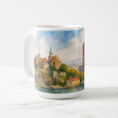 Oslo Norway Watercolor, Scandinavian Cityscape Art コーヒーマグカップ (正面左)