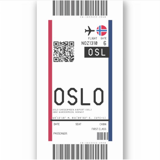 Oslo(OSL)への搭乗券 シール (正面)