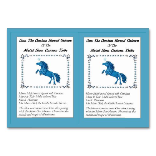 Osmオスミウム角状のユニコーンのトレーディングカード テーブルナンバー (正面)