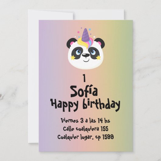 Oso panda de cumpleaños  招待状 (正面)