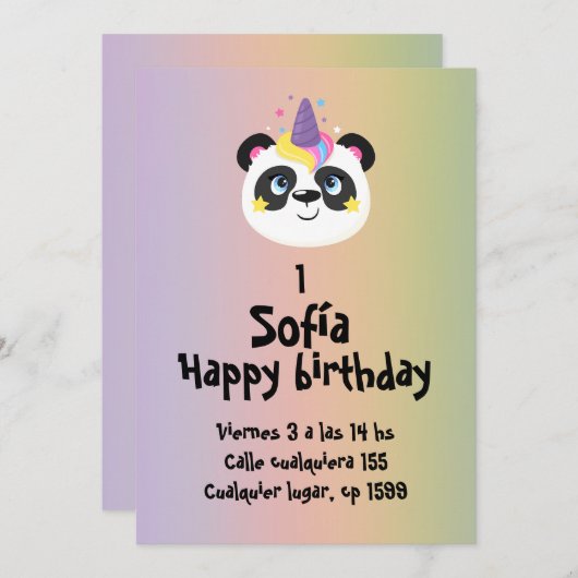 Oso panda de cumpleaños 招待状 (正面/裏面)