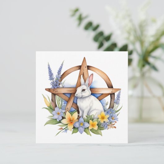Ostara Bunny Spring Equinox Eostre Wicca シーズンカード (スタンド正面)