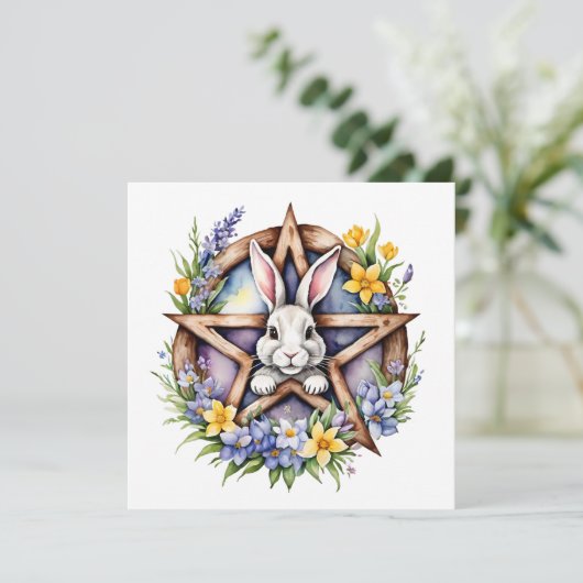 Ostara Bunny Spring Equinox Eostre Wicca シーズンカード (スタンド正面)