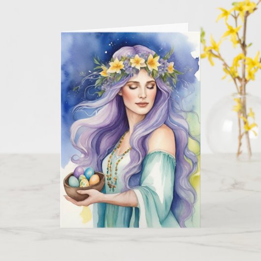 Ostara Goddess Spring Equinox Sabbat Wicca Holiday カード (黄色い花)