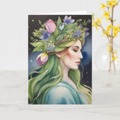 Ostara Goddess Spring Equinox Sabbat Wicca Holiday カード (黄色い花)