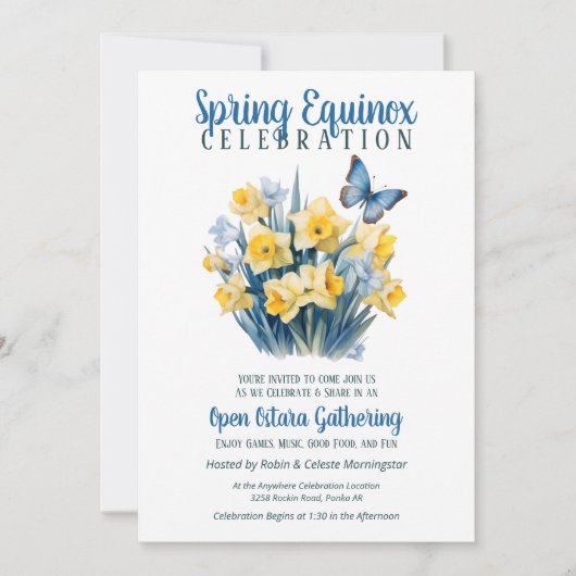 Ostara Spring Equinox Daffodil Butterfly Sabbat 招待状 (正面)