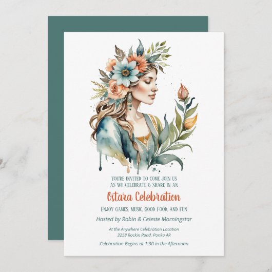 Ostara Spring Equinox Flower Goddess Sabbat 招待状 (正面/裏面)