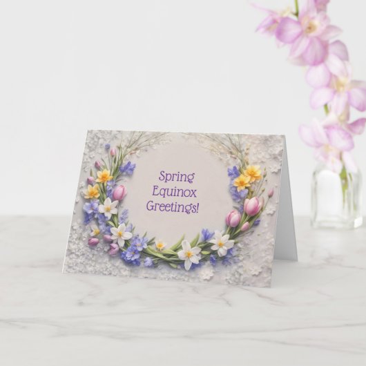 Ostara Spring Equinox Greetings Flowers Wreath  カード (蘭)