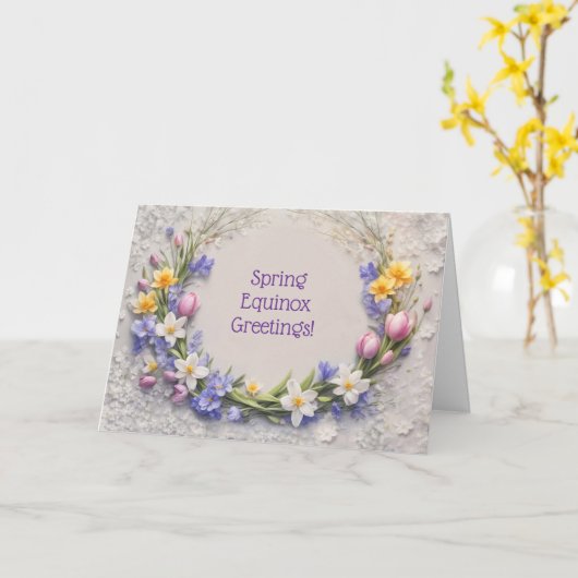 Ostara Spring Equinox Greetings Flowers Wreath  カード (黄色い花)