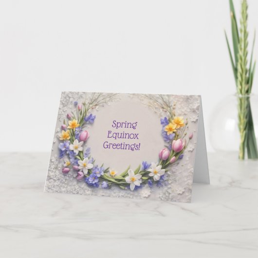 Ostara Spring Equinox Greetings Flowers Wreath カード (正面)