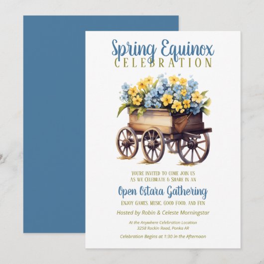 Ostara Spring Equinox Vintage Flower Cart Sabbat 招待状 (正面/裏面)
