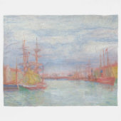 Ostend Harbor by James Ensor (1900) フリースブランケット (正面(横))
