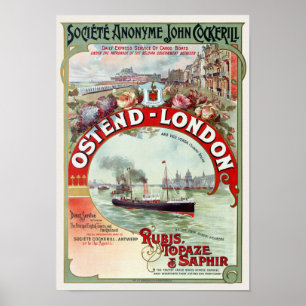 Ostend - London Belgium Vintage Poster 1900 ポスター