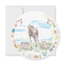 Oster Karte mit Pferd und Osterhase, Grusskarte
