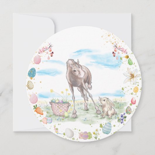 Oster Karte mit Pferd und Osterhase, Grusskarte シーズンカード (正面)