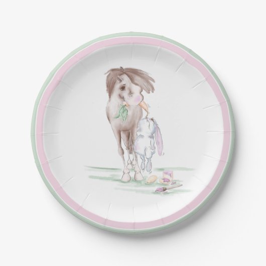 Oster Pappteller mit Pferd und Hase für Osterparty ペーパープレート (正面)