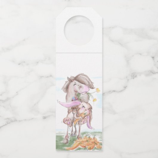 Osterbild mit Pferd und Osterhasen ボトルネックタグ (正面)