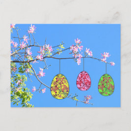 Ostereier auf einem blühenden Zweig シーズンポストカード
