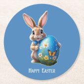 Osterhase blauer Schleife - ラウンドペーパーコースター (正面)