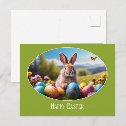 Osterhase im Blumenfeld Illustration -  ポストカード (正面/裏面)
