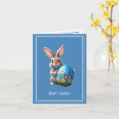 Osterhase mit blauer Schleife - カード (黄色い花)