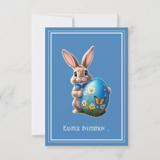 Osterhase mit blauer Schleife -  招待状 (正面)