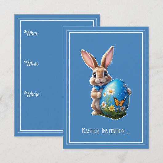 Osterhase mit blauer Schleife -  招待状 (正面/裏面)