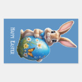 Osterhase mit blauer Schleife -  長方形シール (正面)