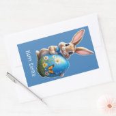 Osterhase mit blauer Schleife -  長方形シール (封筒)