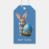 Osterhase mit Blauer Schleife Cartoon - ギフトタグ (正面)