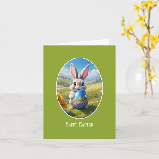 Osterhase mit Ei, Oval - カード (黄色い花)