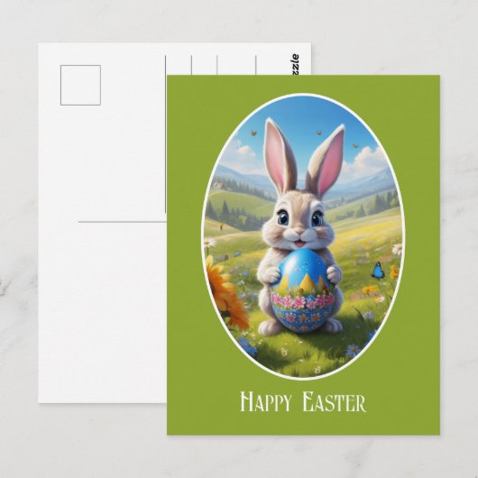 Osterhase mit Ei, Oval - ポストカード (正面/裏面)