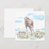 Osterkarte mit Pferd und Osterhase, süsse Tiere  シーズンカード (正面/裏面)