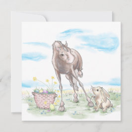 Osterkarte mit Pferd und Osterhase, süsse Tiere  シーズンカード