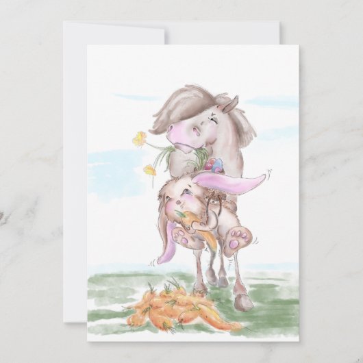Osterkarte mit süssem Hasen und Pferd シーズンカード (正面)
