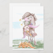 Osterkarte mit süssem Hasen und Pferd シーズンカード (正面/裏面)