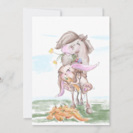 Osterkarte mit süssem Hasen und Pferd シーズンカード
