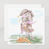 Osterkarte mit süssem Hasen und Pferd シーズンカード (正面/裏面)