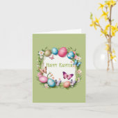 Osterkranz: Frohe Ostern -  カード (黄色い花)