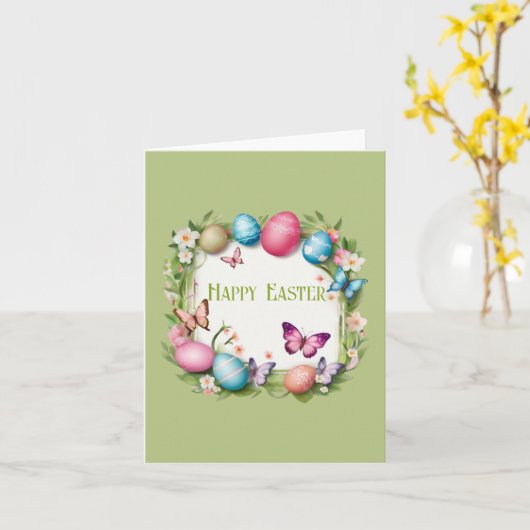 Osterkranz: Frohe Ostern -  カード (黄色い花)