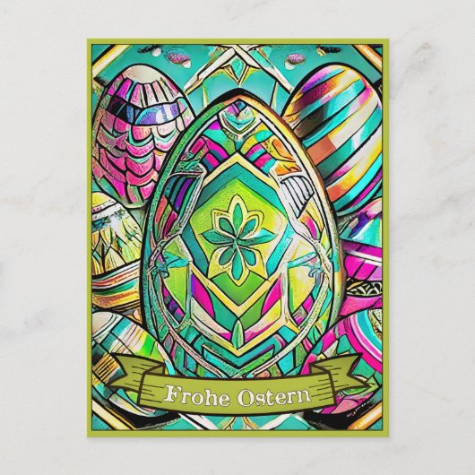 Ostermotiv farbiger Cartoon mit Ostereier 13553 シーズンポストカード (正面)