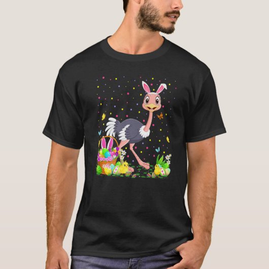 Ostrich Bird Easter Egg Hunt Bunny Ostrich Easter  Tシャツ (正面)