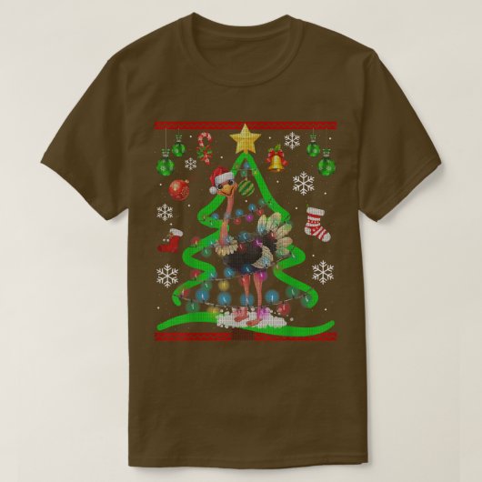 Ostrich Christmas Tree Ostriches Ugly Xmas Sweater Tシャツ (デザイン正面)