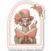 Ostrich Reading a Book Custom-Cut Vinyl Sticker シール (正面)