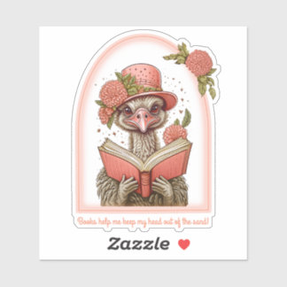 Ostrich Reading a Book Custom-Cut Vinyl Sticker シール